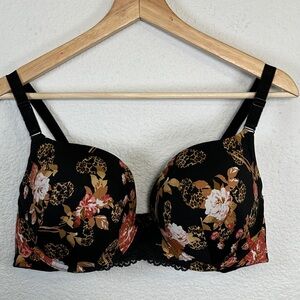 Torrid Curve Floral Leopard Skull Padded Underwire Bra 40C Black